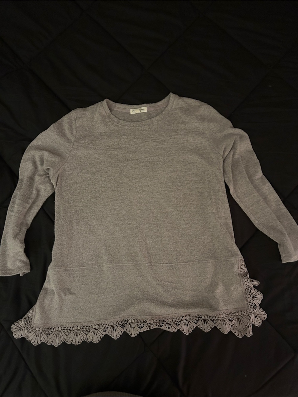 Clover & Pine Light Gray Crochet Hem Sweater Top